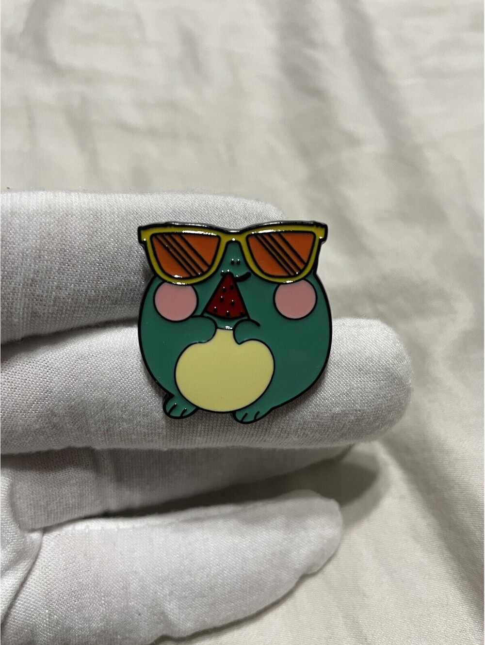 Kawaii frog enamel pin brooch anime cartoon cute funny watermelon eating